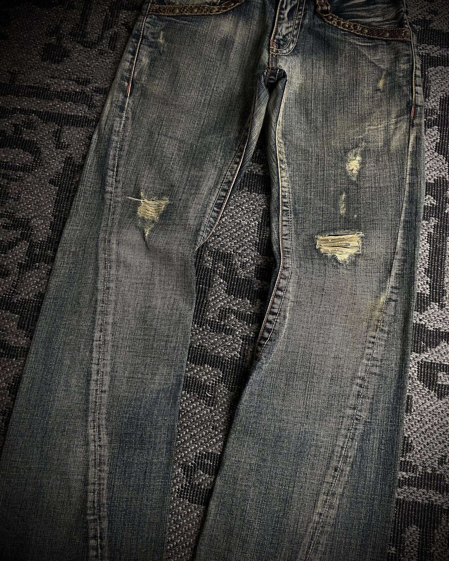 Semantic Design Python Studded Spiral Flared Jeans