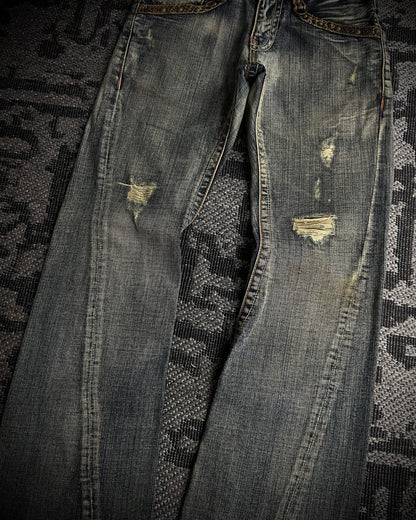 Semantic Design Python Studded Spiral Flared Jeans