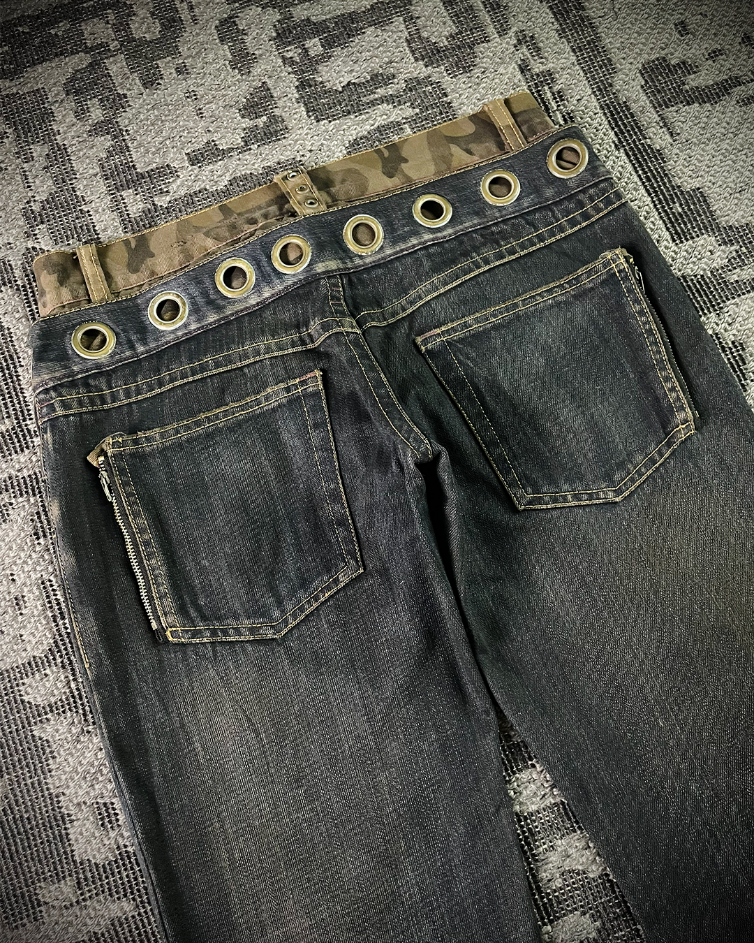 Midas Mud Washed Camo Double Waisted Lace-Up Flared Denim