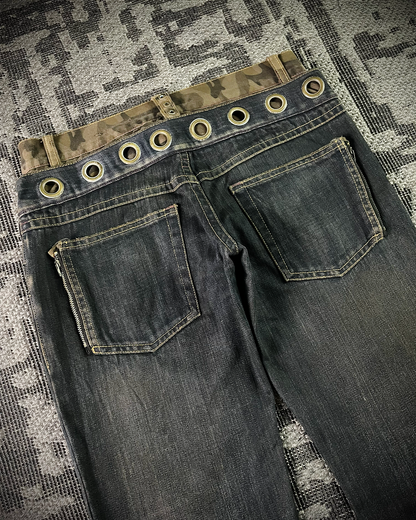 Midas Mud Washed Camo Double Waisted Lace-Up Flared Denim