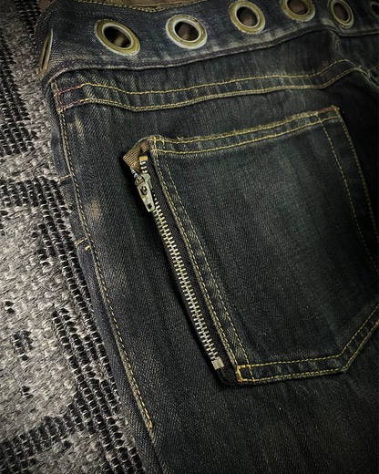 Midas Mud Washed Camo Double Waisted Lace-Up Flared Denim