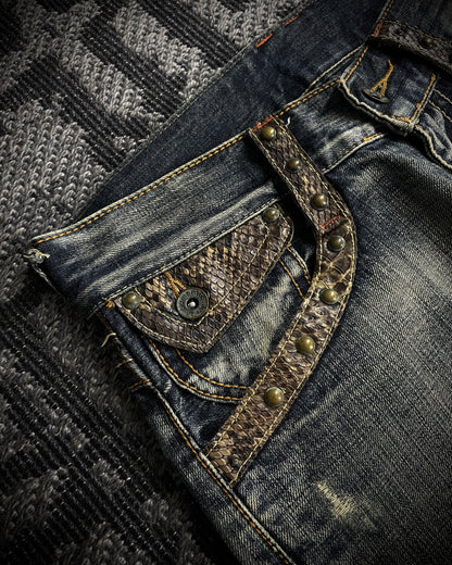 Semantic Design Python Studded Spiral Flared Jeans