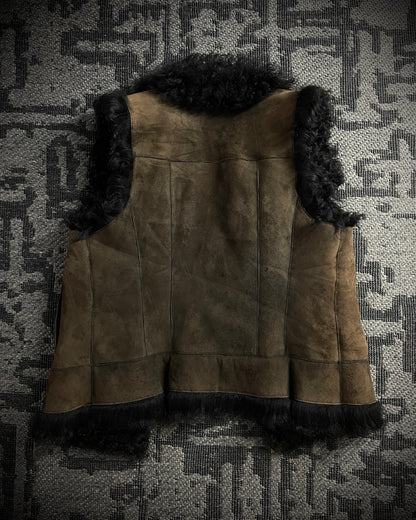(For offer)Burberry Sample AW05 Brown Suede & Black Shearling Sleeveless Vest