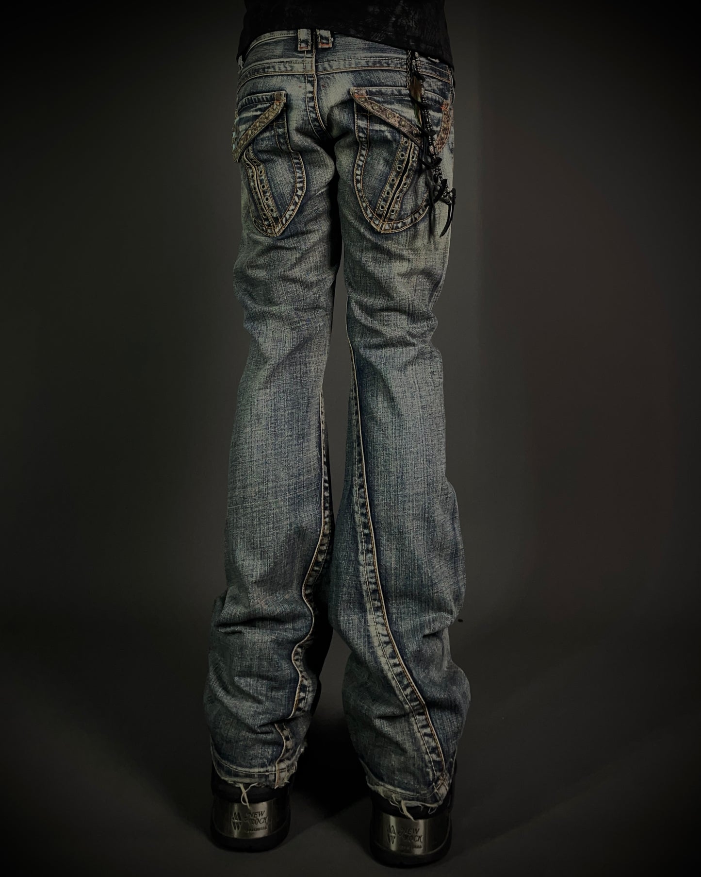 Semantic Design Python Studded Spiral Flared Jeans