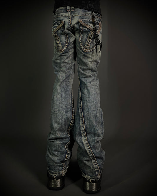 Semantic Design Python Studded Spiral Flared Jeans