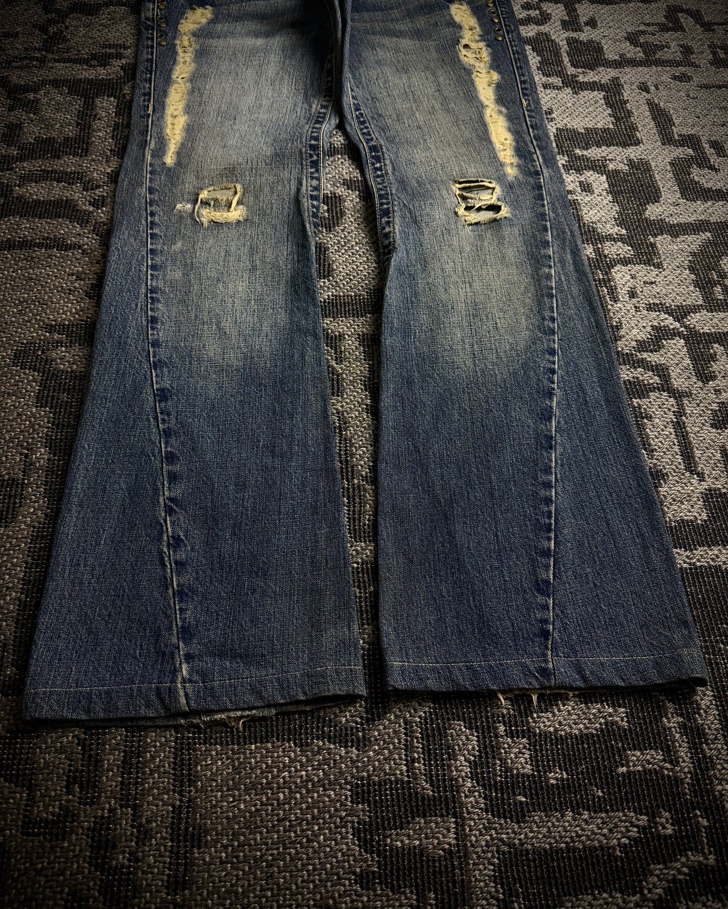 Tornado Mart Studded Distressed Flare Denim