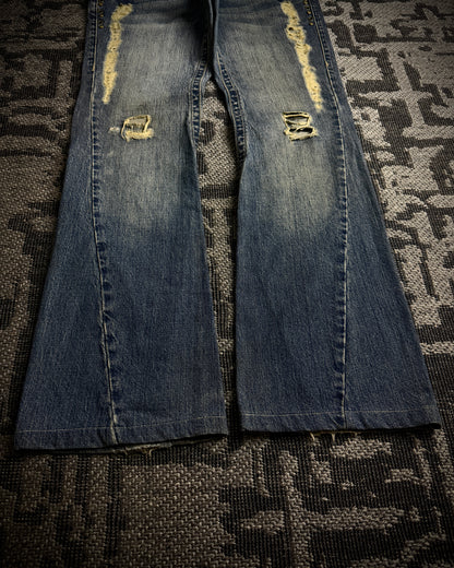 Tornado Mart Studded Distressed Flare Denim