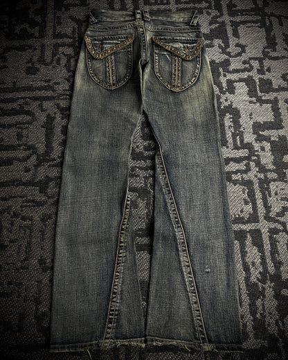 Semantic Design Python Studded Spiral Flared Jeans