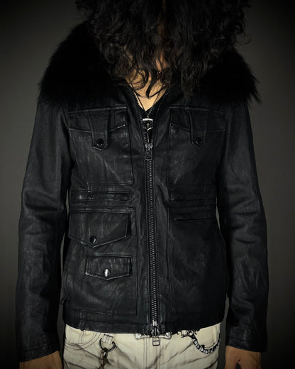 CUSTOM CULTURE Real Fur Multi-Pocket Leather Jacket
