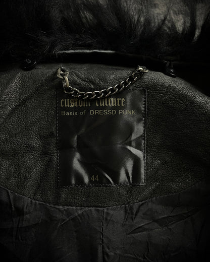 CUSTOM CULTURE Real Fur Multi-Pocket Leather Jacket