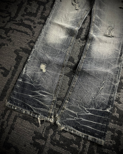 Lowbox Cracked Lace Up  Distressed  Flared Jeans