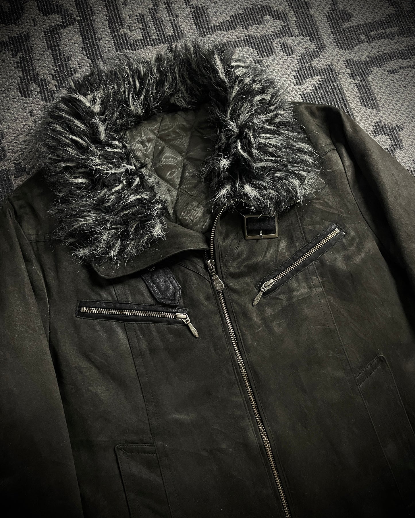 Tornado Mart Faux Fur Micro-Suede Bondage Rider Jacket