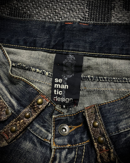 Semantic Design Python Studded Spiral Flared Jeans