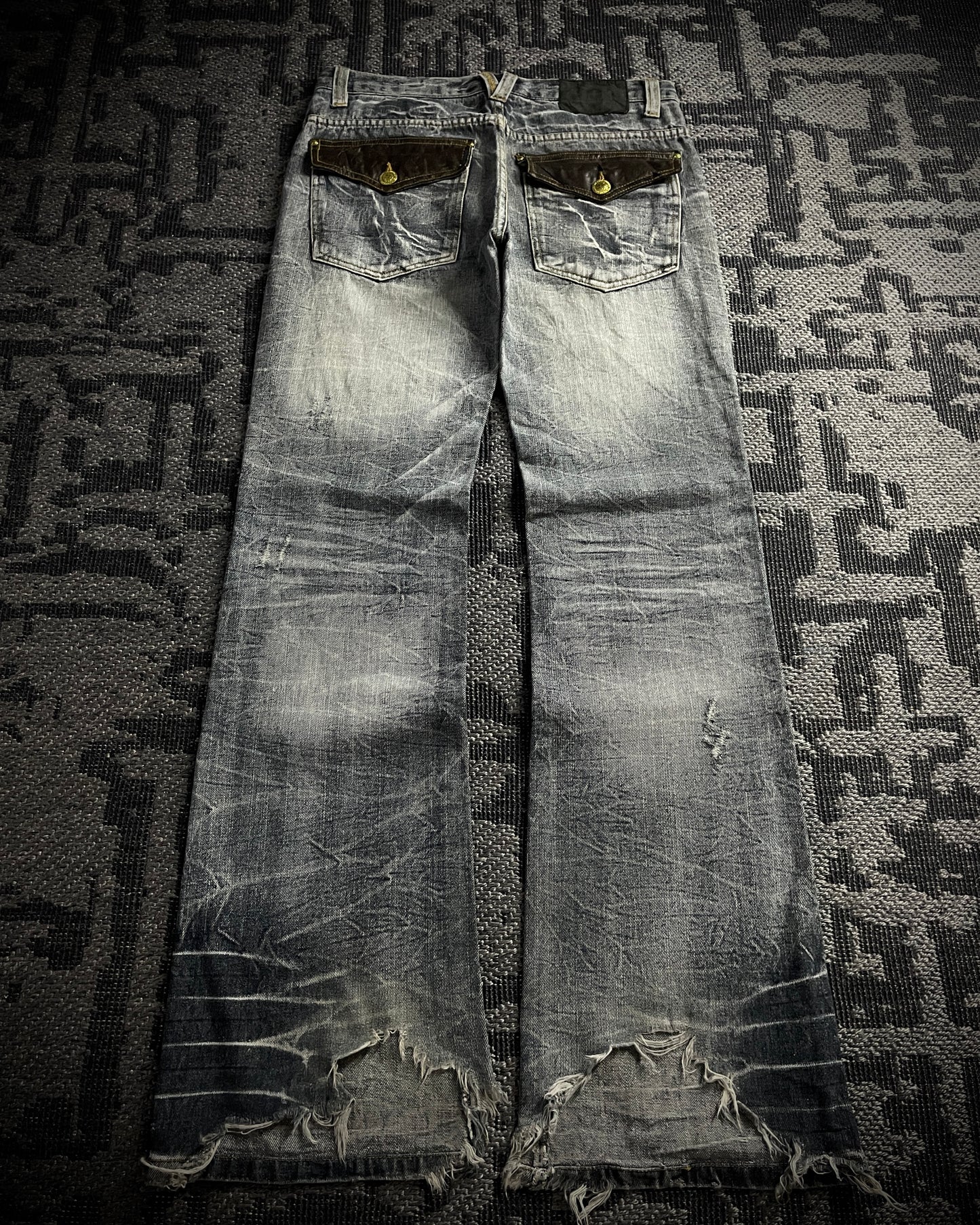 Lowbox Cracked Lace Up  Distressed  Flared Jeans