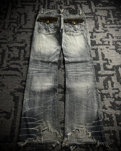 Lowbox Cracked Lace Up  Distressed  Flared Jeans