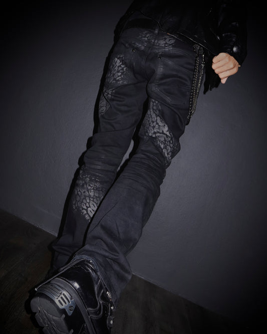 Jack Rose x Luv Maison Leopard Glitter Coated Flare Jeans