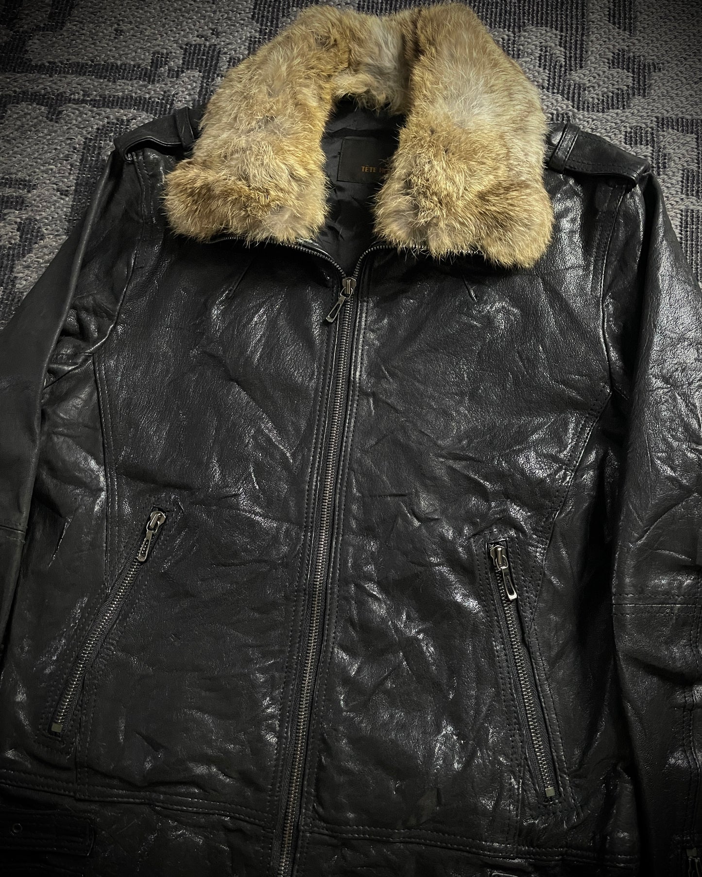 Tete Homme Sheep Skin Rabbit Fur Rider Jacket
