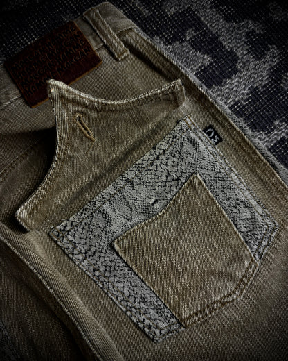 Morgan Homme Python Panel Flared Jeans