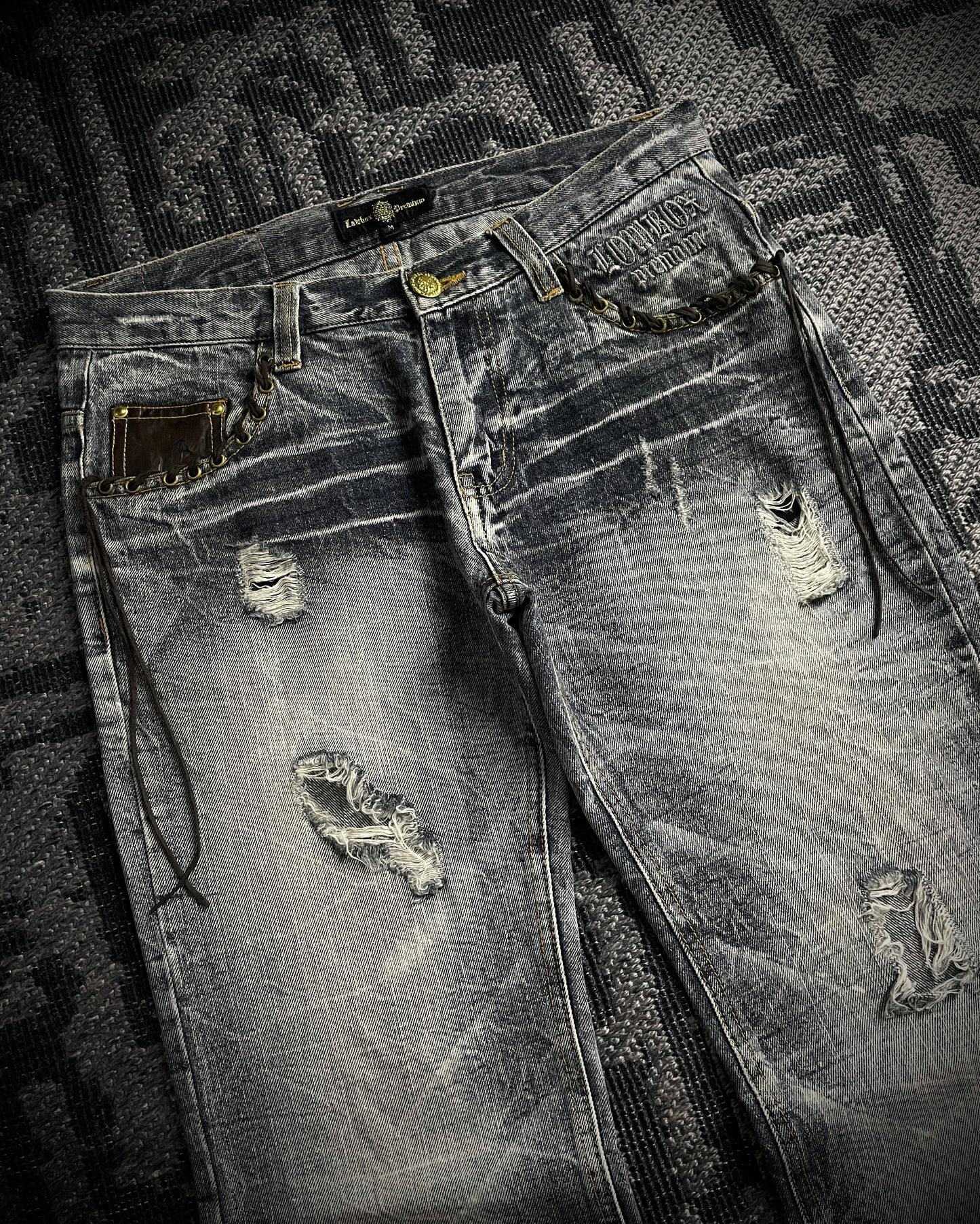 Lowbox Cracked Lace Up  Distressed  Flared Jeans