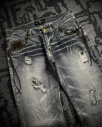 Lowbox Cracked Lace Up  Distressed  Flared Jeans