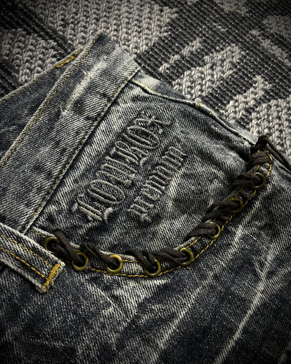 Lowbox Cracked Lace Up  Distressed  Flared Jeans