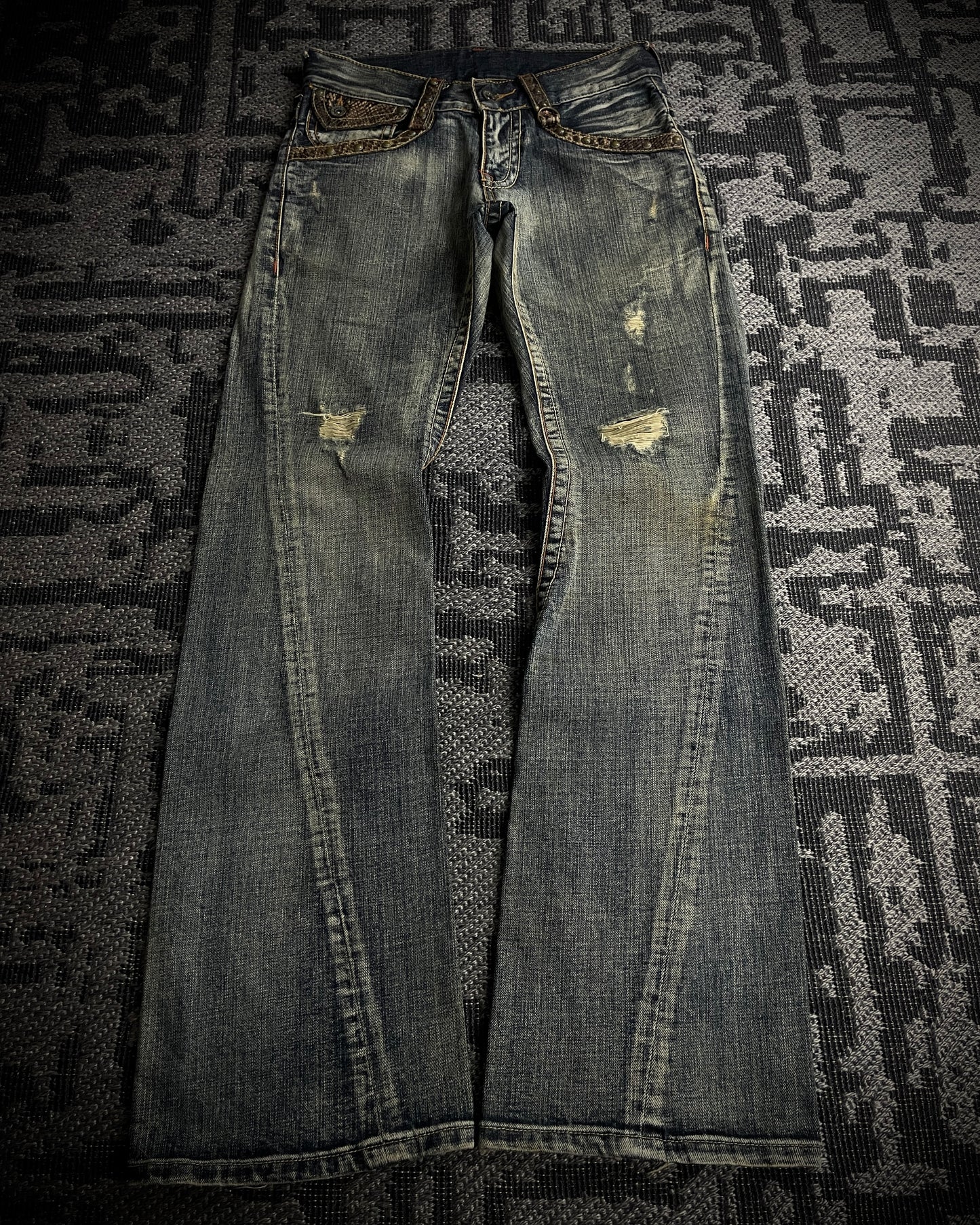 Semantic Design Python Studded Spiral Flared Jeans