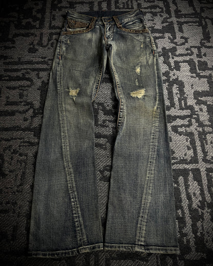 Semantic Design Python Studded Spiral Flared Jeans