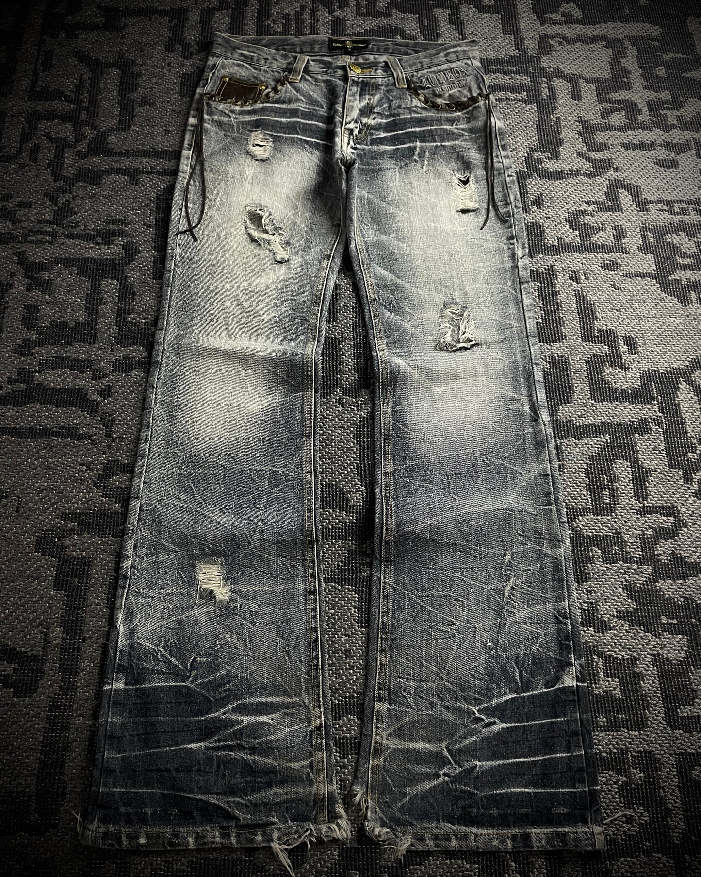 Lowbox Cracked Lace Up  Distressed  Flared Jeans