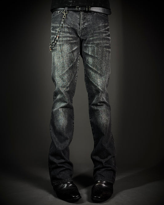 Tornado Mart Faded Black Whiskered Bootcut Jeans