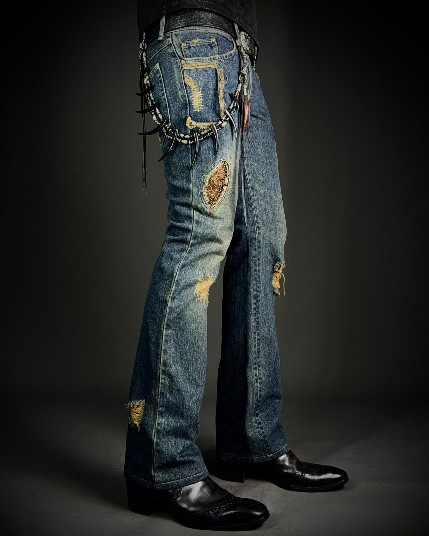 Share Spirit Distressed Skull Chain Cut-Out Bootcut Jeans