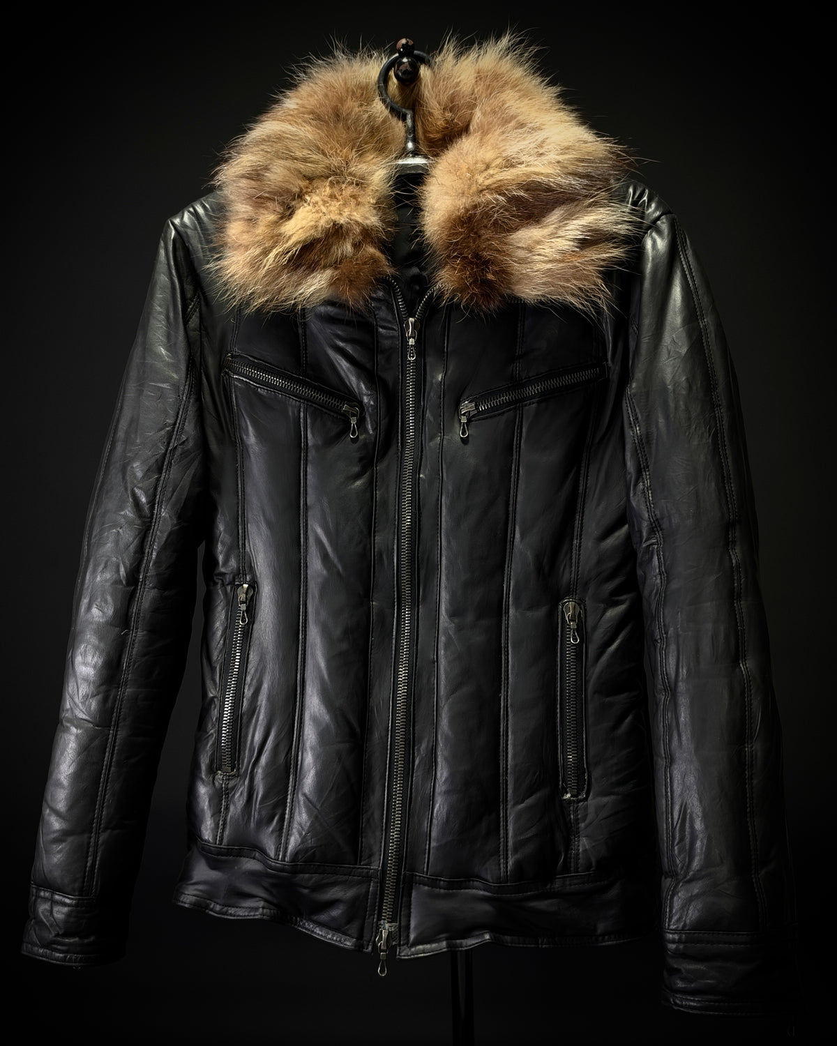 SHELLAC Fur Collar Puffer Leather Jacket