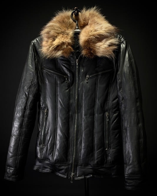 SHELLAC Fur Collar Puffer Leather Jacket