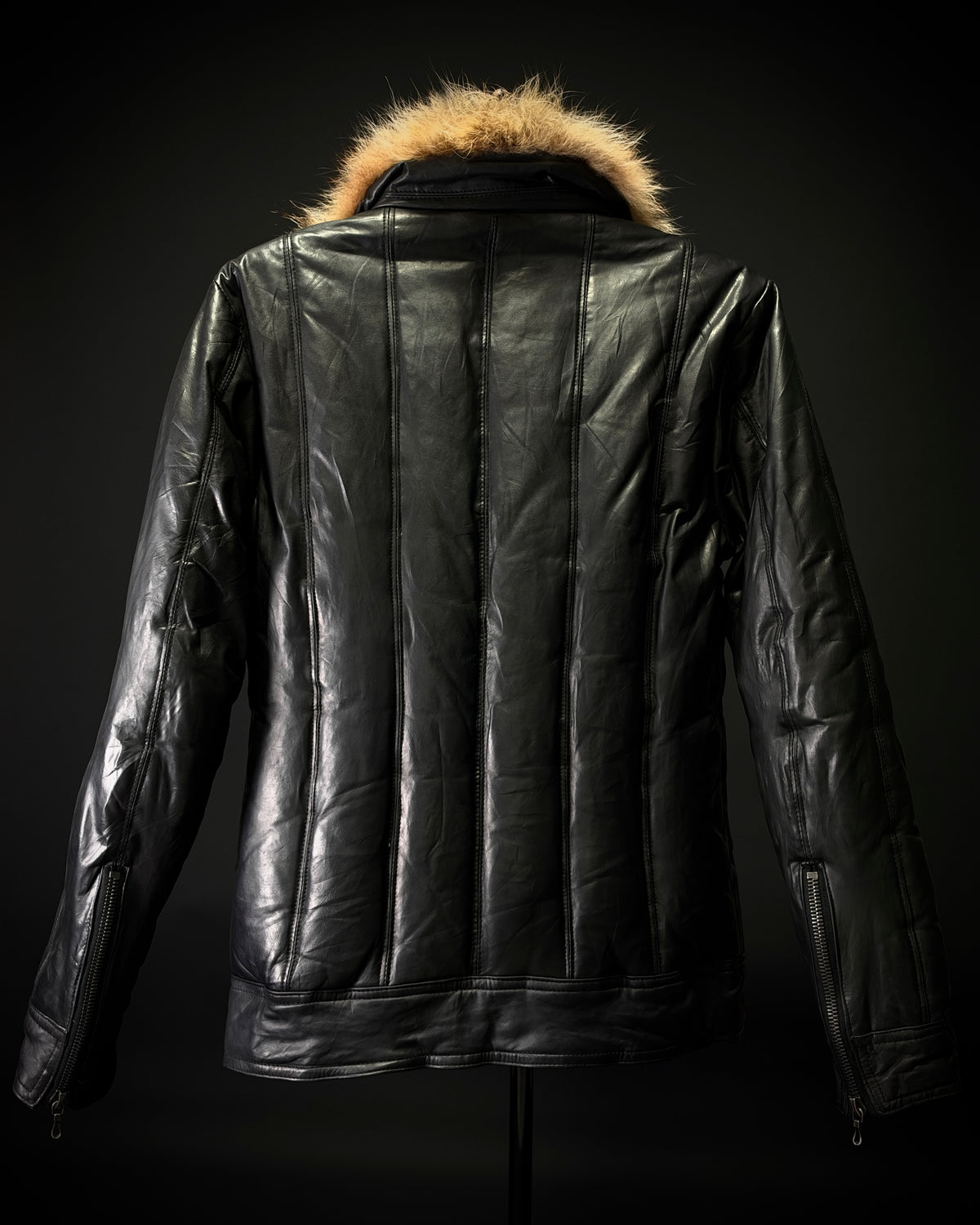 SHELLAC Fur Collar Puffer Leather Jacket