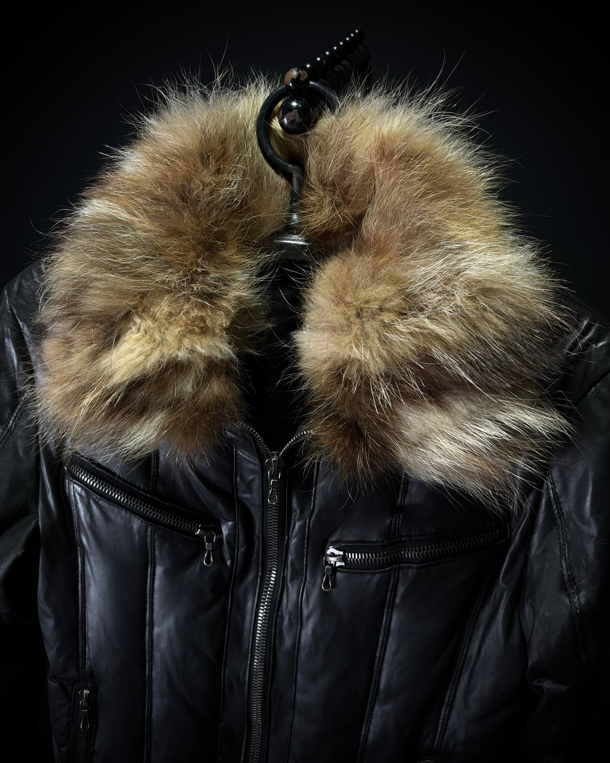 SHELLAC Fur Collar Puffer Leather Jacket