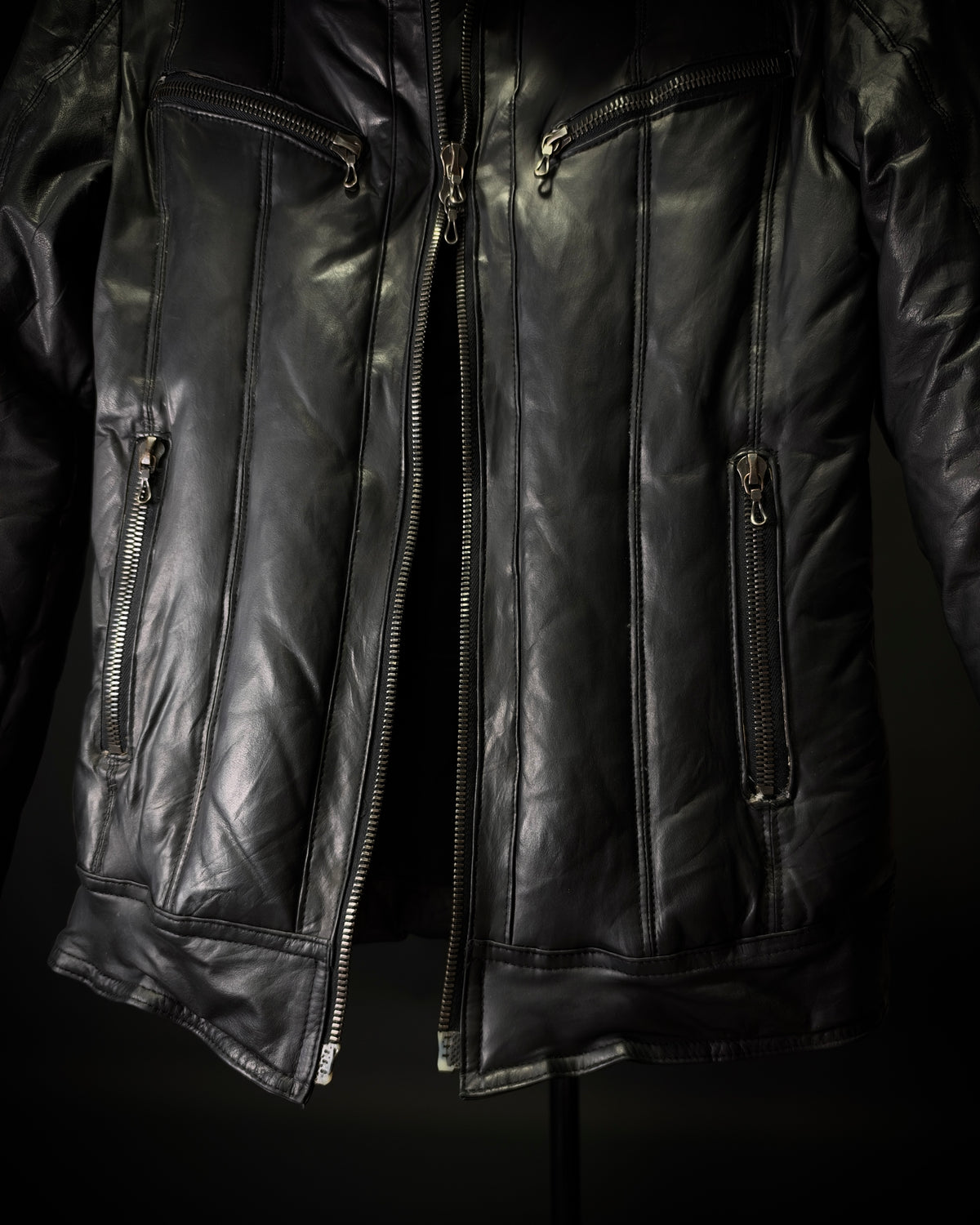 SHELLAC Fur Collar Puffer Leather Jacket