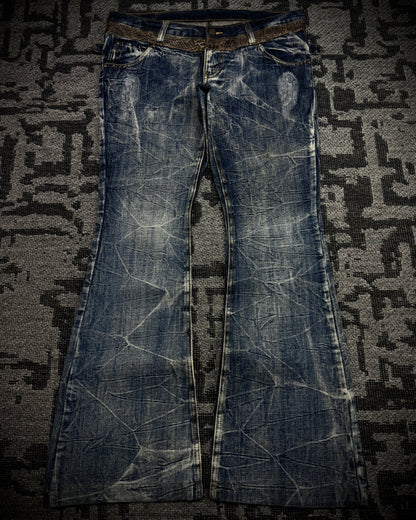 Tornado Mart Snake Waist Strap Cracked Fade Flared Denim