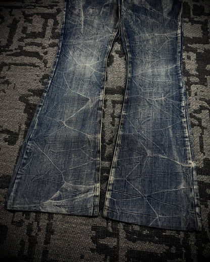 Tornado Mart Snake Waist Strap Cracked Fade Flared Denim