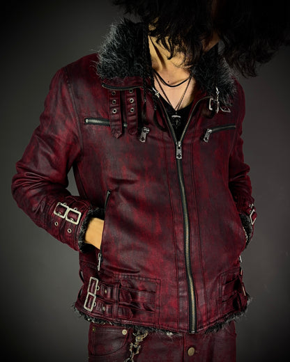 (for offer)Bernings Sho Deep Red Coated Faux Fur Jacket