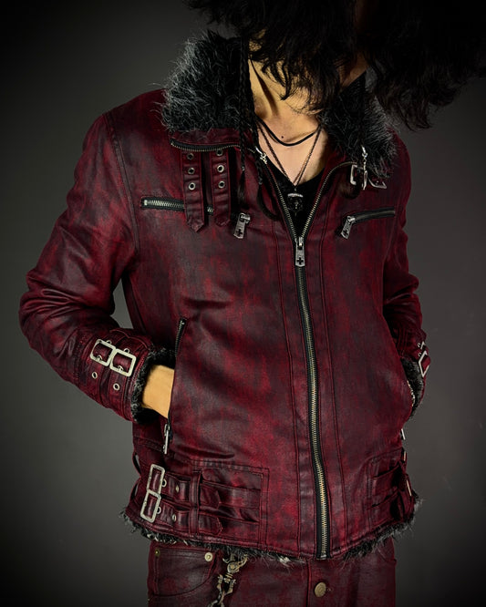 (for offer)Bernings Sho Deep Red Coated Faux Fur Jacket