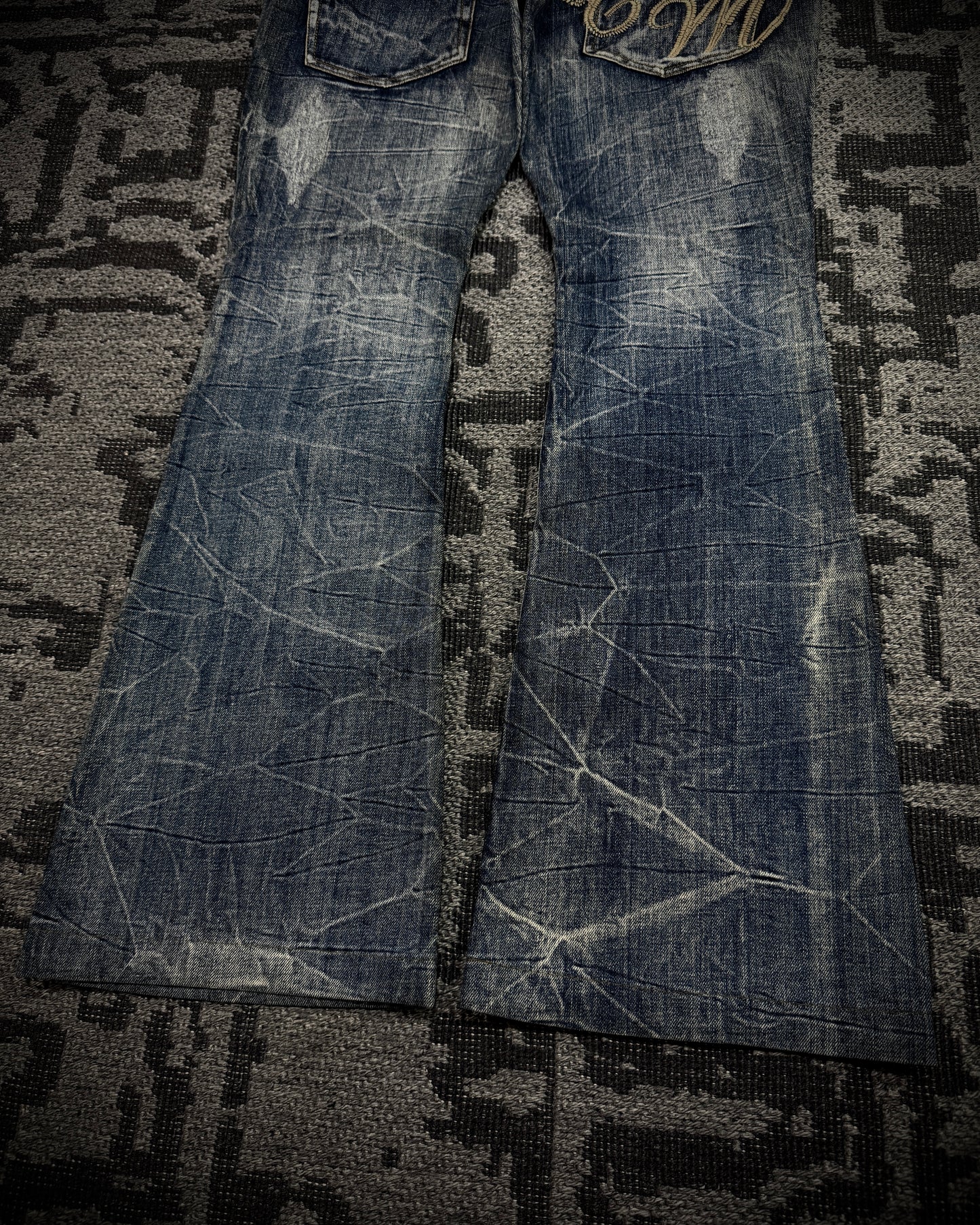 Tornado Mart Snake Waist Strap Cracked Fade Flared Denim