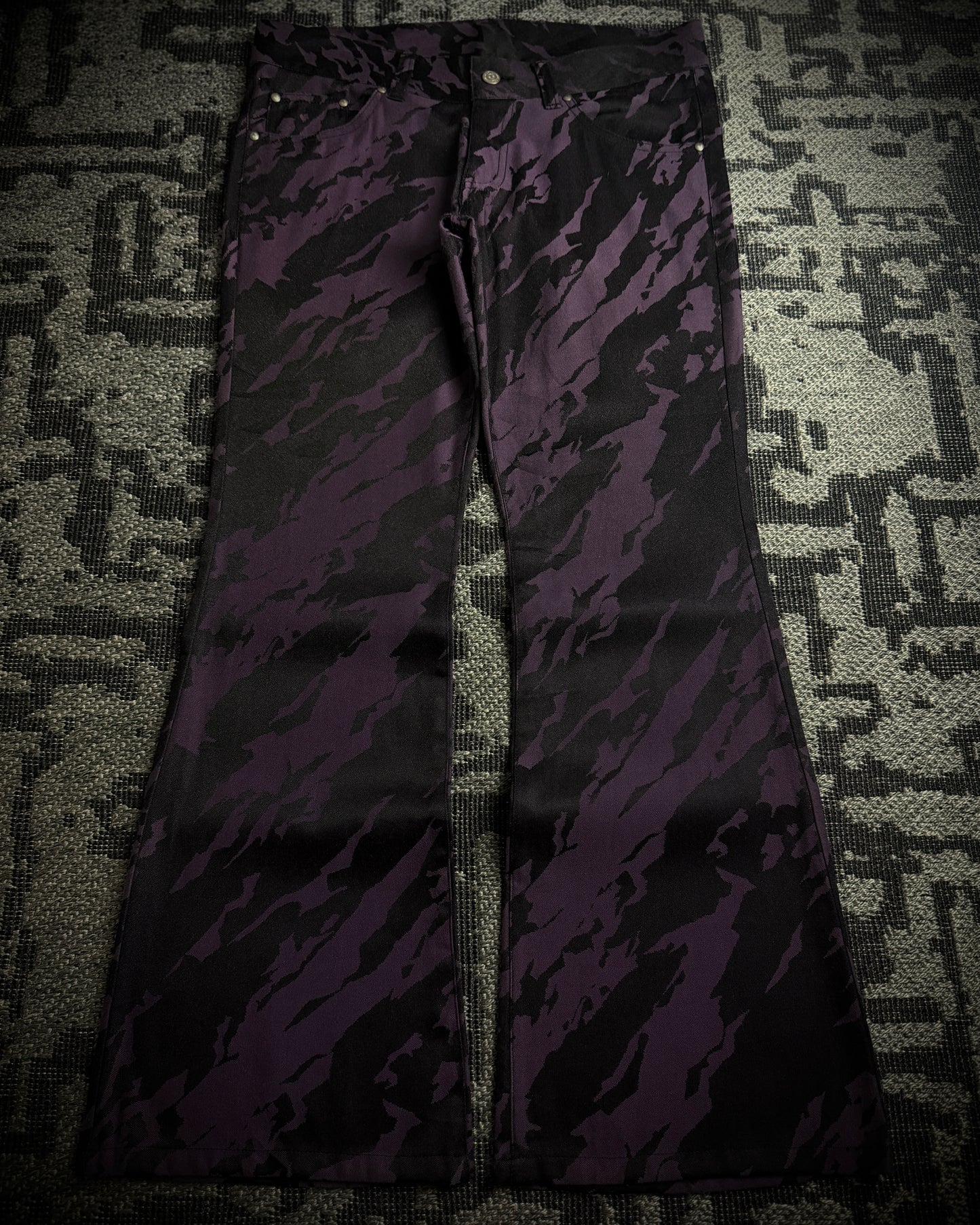Tornado Mart Purple Black Abstract Camo Flared Pants