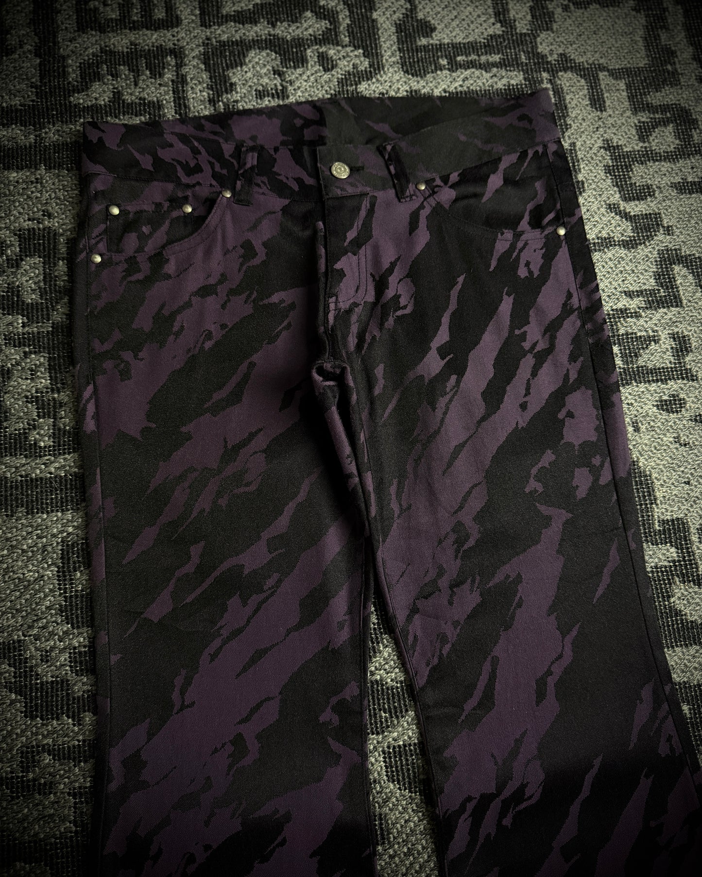 Tornado Mart Purple Black Abstract Camo Flared Pants