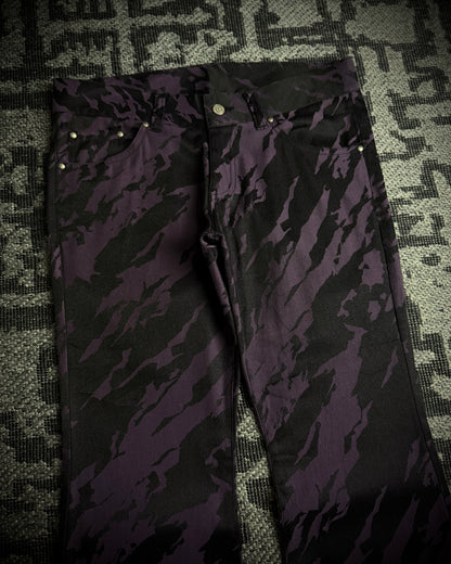 Tornado Mart Purple Black Abstract Camo Flared Pants