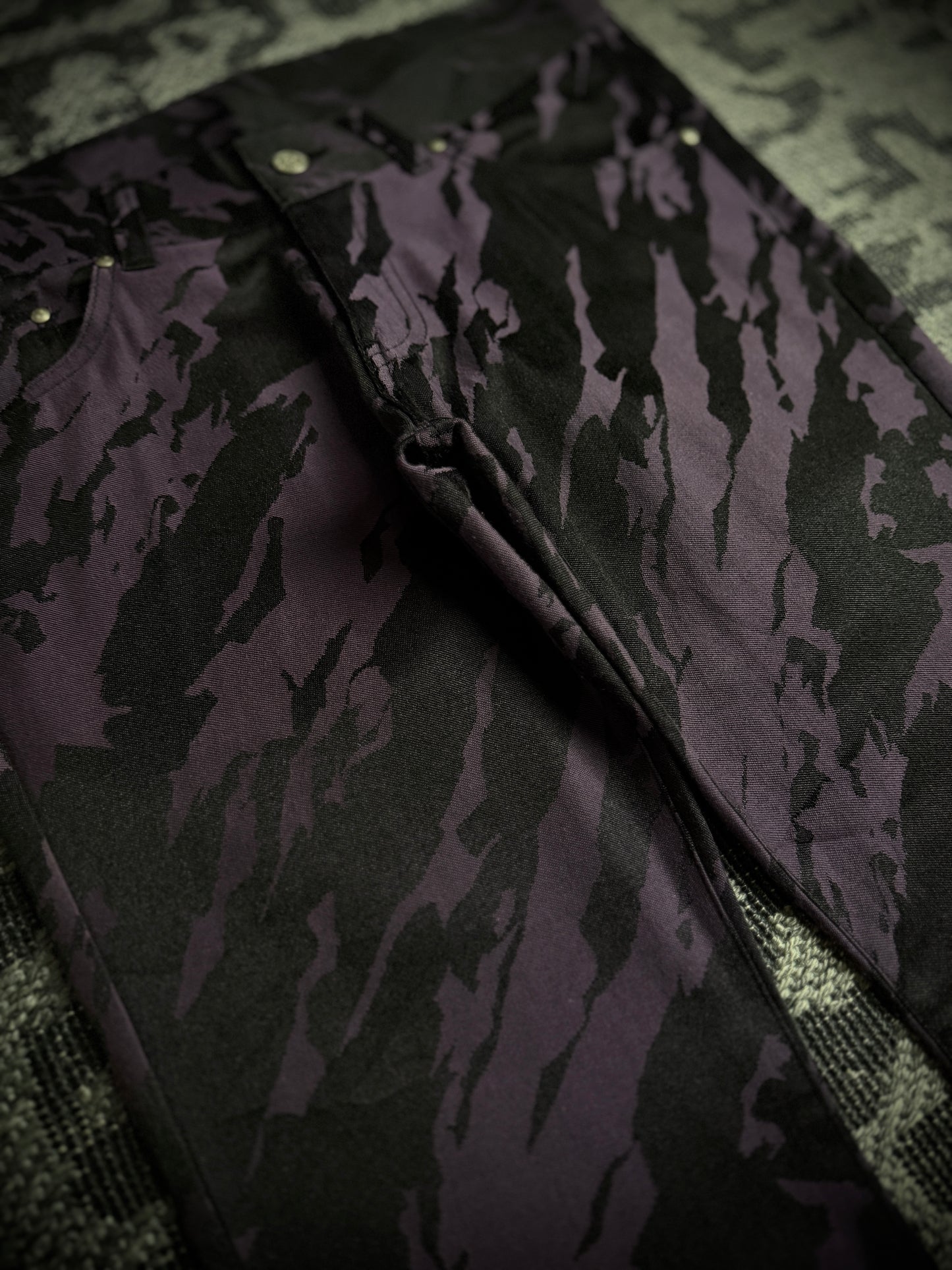 Tornado Mart Purple Black Abstract Camo Flared Pants
