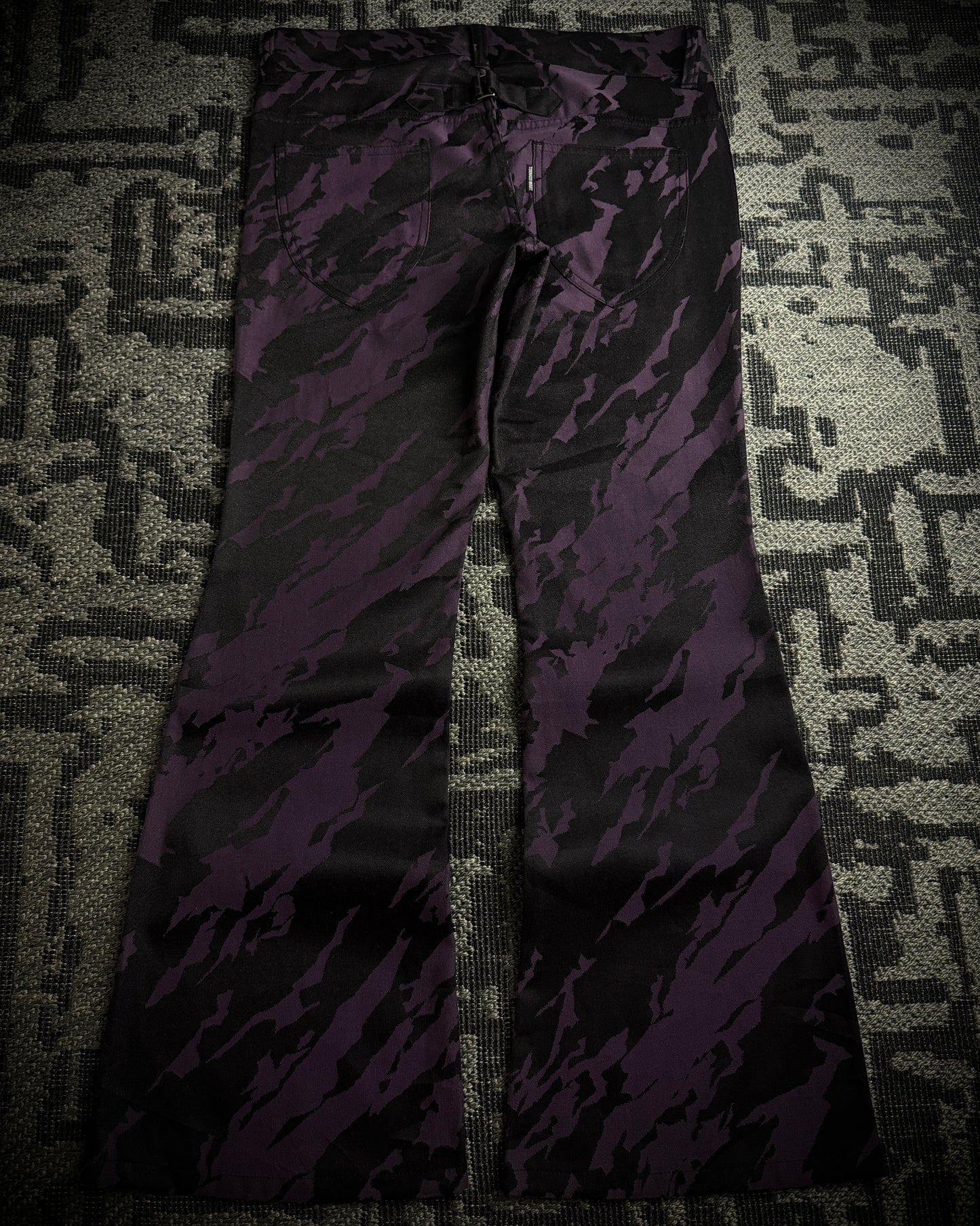 Tornado Mart Purple Black Abstract Camo Flared Pants