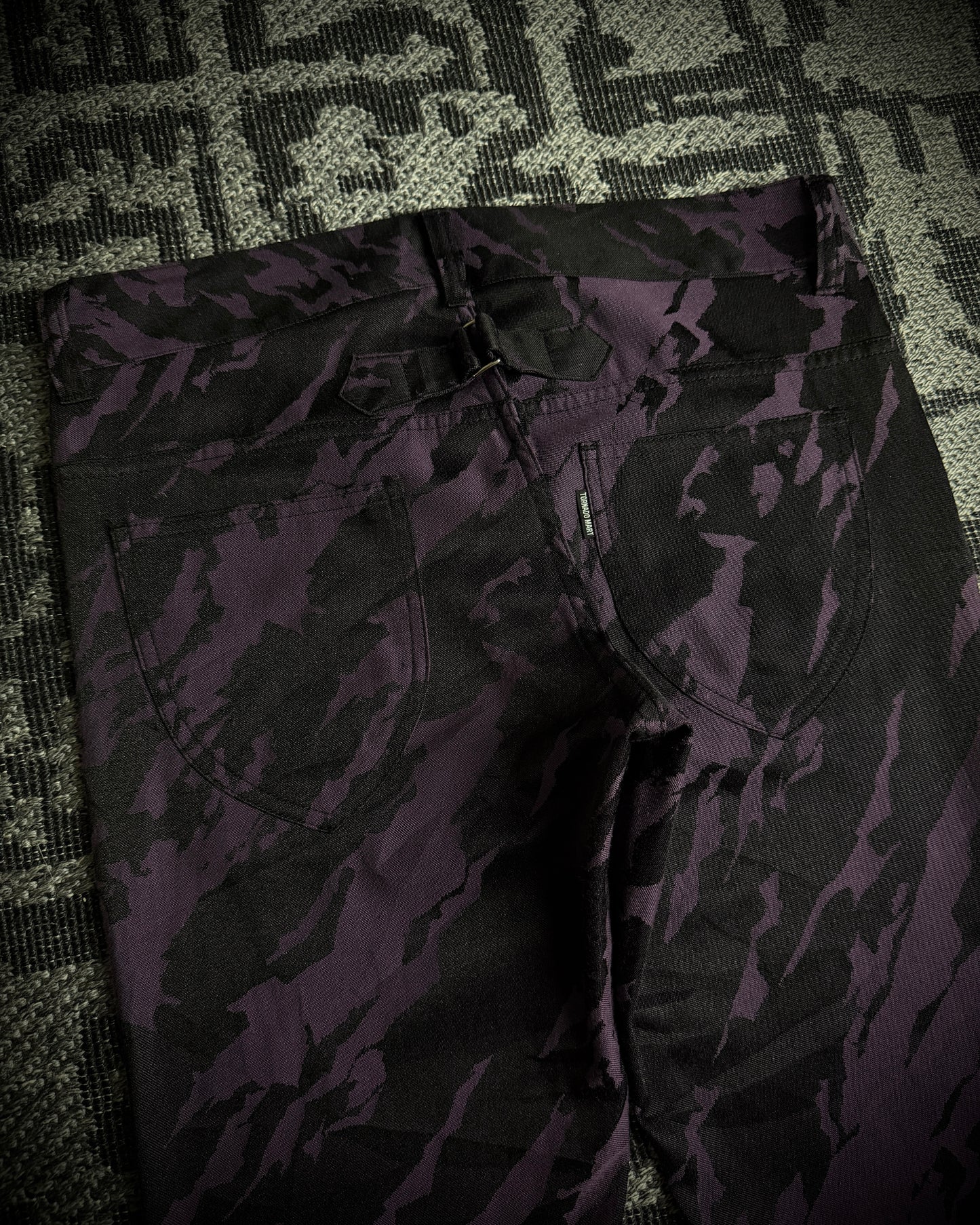 Tornado Mart Purple Black Abstract Camo Flared Pants