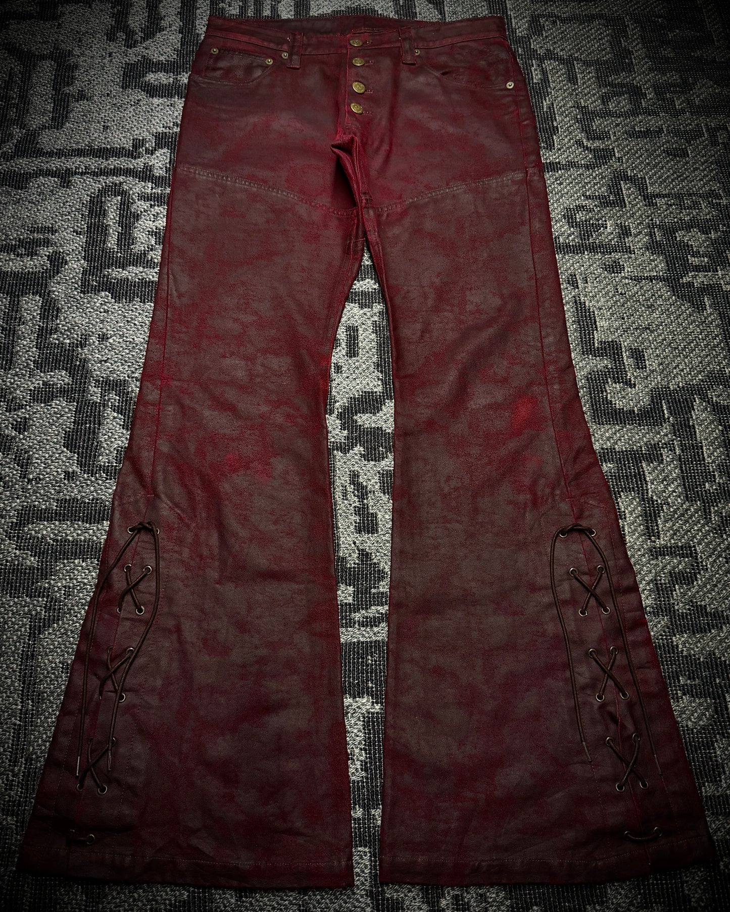 (for offer)Tornado Mart Coated Deep Red Flared Pants