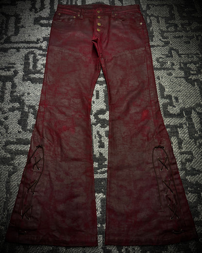 (for offer)Tornado Mart Coated Deep Red Flared Pants