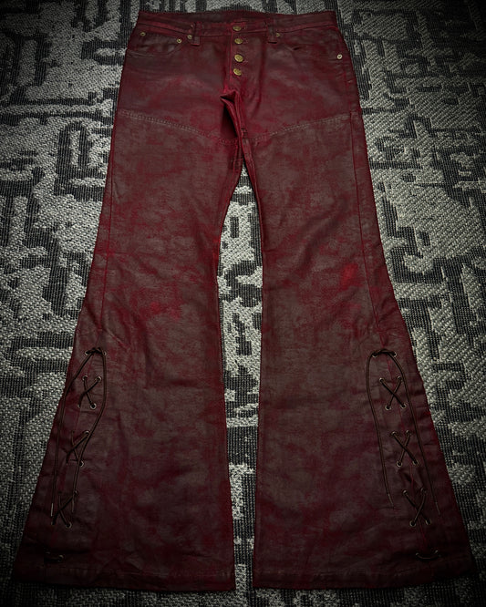 (for offer)Tornado Mart Coated Deep Red Flared Pants