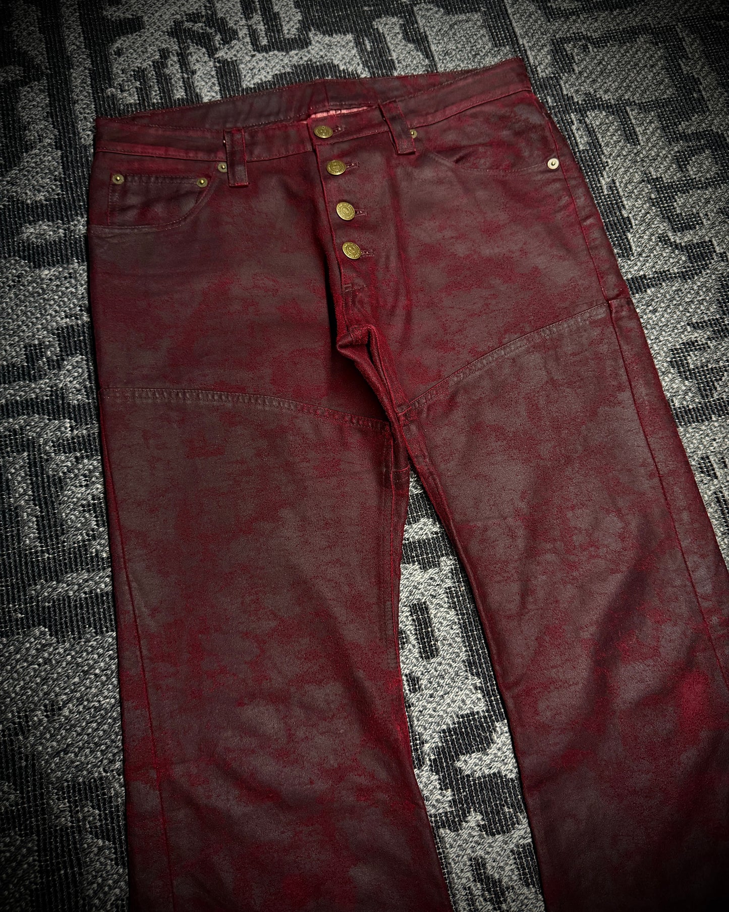 (for offer)Tornado Mart Coated Deep Red Flared Pants